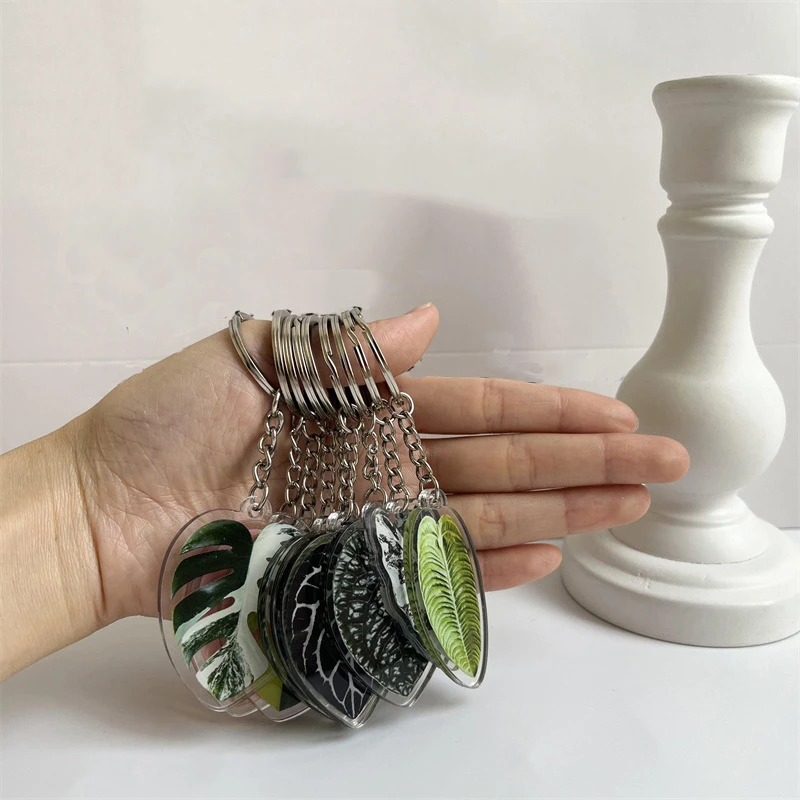1PC akrylové listy v tvare listov s ochranným filmom jednoduchý unisex klasický držiak kľúča držiaka Trendy Trendy Falošný zelený rastlinný reťazec darček