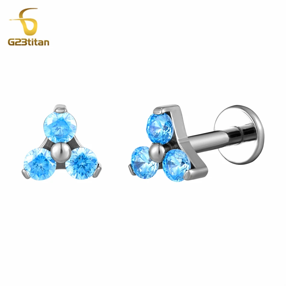 1PC akvarínový zirkón chrupavka Skrutka skrutka ploché zadné ušné špirála Tragus lalok piercing prsteň 16g labret pier medusa cvok šperky