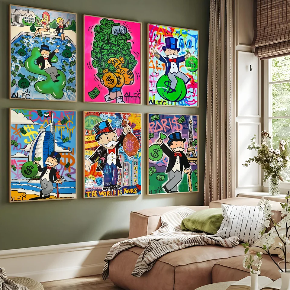 1pc Alec Monopoly a inšpiratívne peniaze plagát Self-pasívne umenia vodotesná papierová nálepka kaviareň kaviareň Bar izba dekor