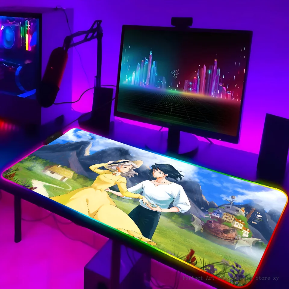 1PC Anime H-How a Sophie XXL RGB Gaming Mouse podložky HD Čierne hráči