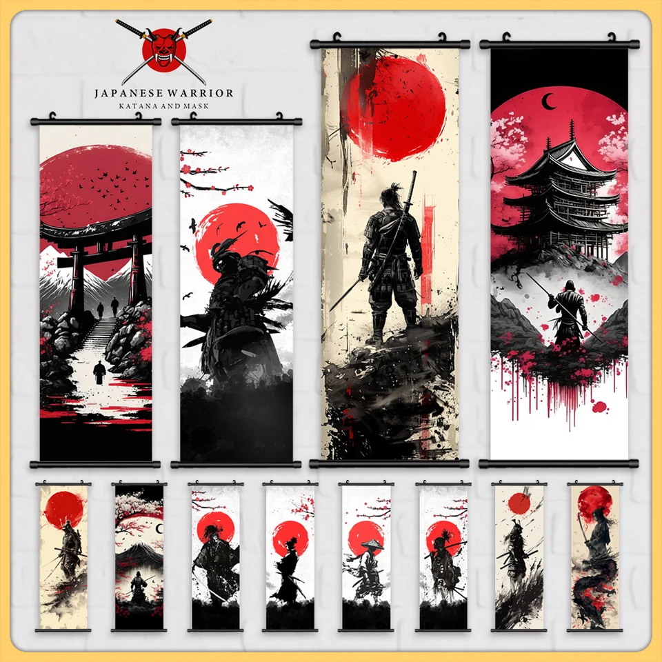 1pc anime štýl plastová maľba maľba japonský samuraj cartoon posúvanie obrazu Plátne plagáty Art for Home Decor
