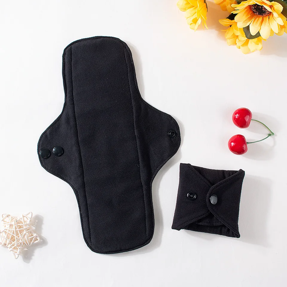 1PC Balck Pure Cotton Sanitárna podložka Lady Opätovné použiteľné látky menštruačné menštruačné vankúšiky s gombíkom priedušné vankúšiky starostlivosti