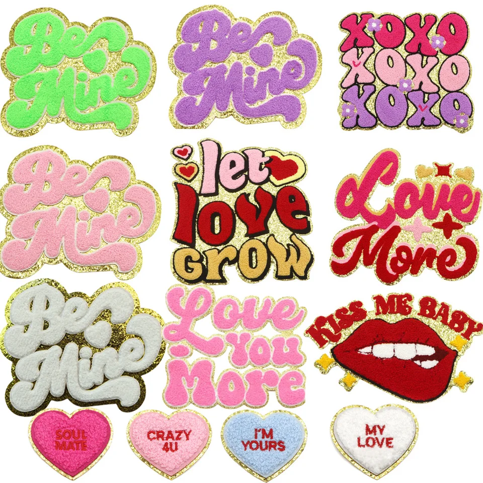 1PC Be Mine Heart Love Iron na vyšívanej záplate DIY opravy Chenille Patch Valentín Darče