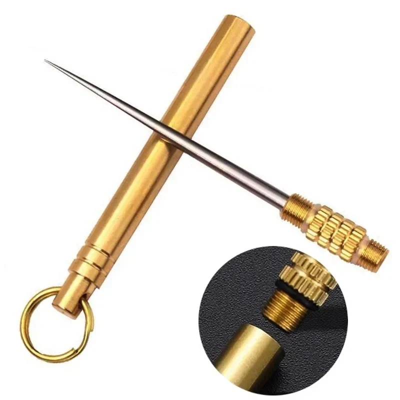 1PC Brasstitanium zliatiny Teleskopický špáradlo Keychain prívesok darček Frust Fork Camping Držiteľ držiaka rozbaľovacieho nástroja integrovaný