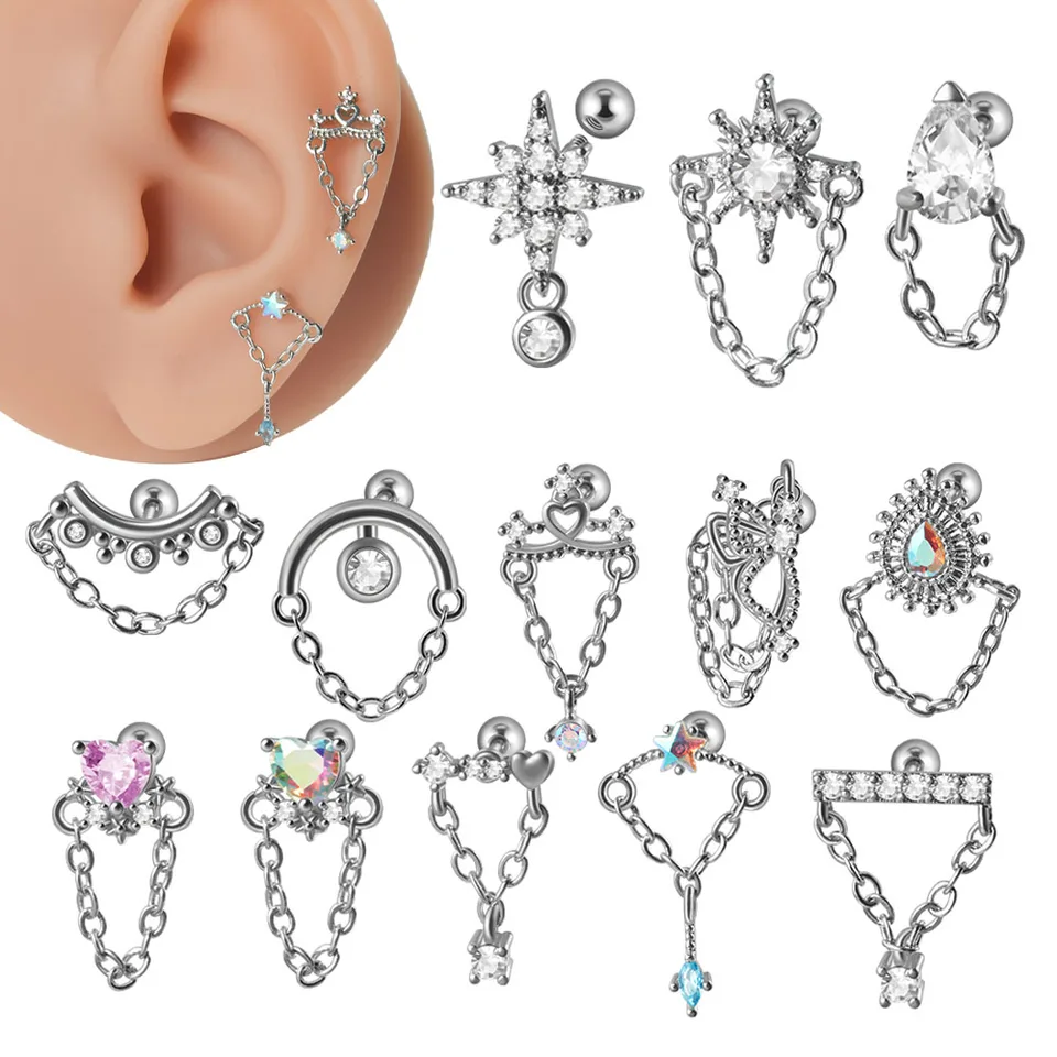 1pc chirurgické oceľové srdce cz uší chrupavka Piercing zirkón visiaci náušnice Daith Tragus helix lalok piercing Body šperky