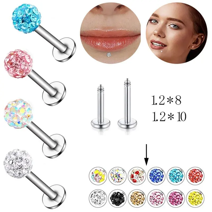 1pc chirurgický oceľový kryštálový guľôčkový uší chrupavka Tragus helix piercing labret pier cvok