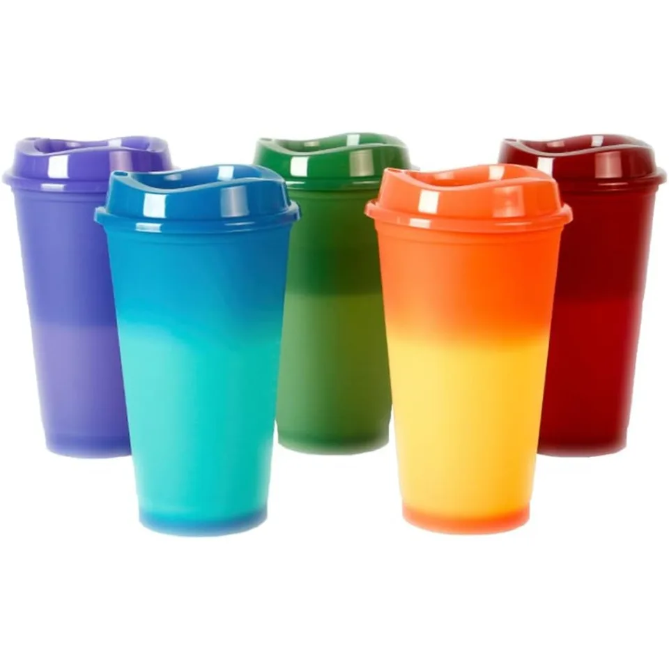 1pc Color Change Cope 16oz Opätovne použiteľné plastové šálky s kávou pre kávu pre šťavu pre šťavu Drinkware