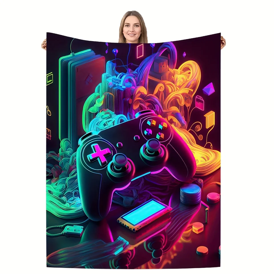 1PC Cool GamePad Flanel tlačená prikrývka Moderný štýl Mäkké a pohodlné prikrývky cestovná pohovka v kancelárii Darček