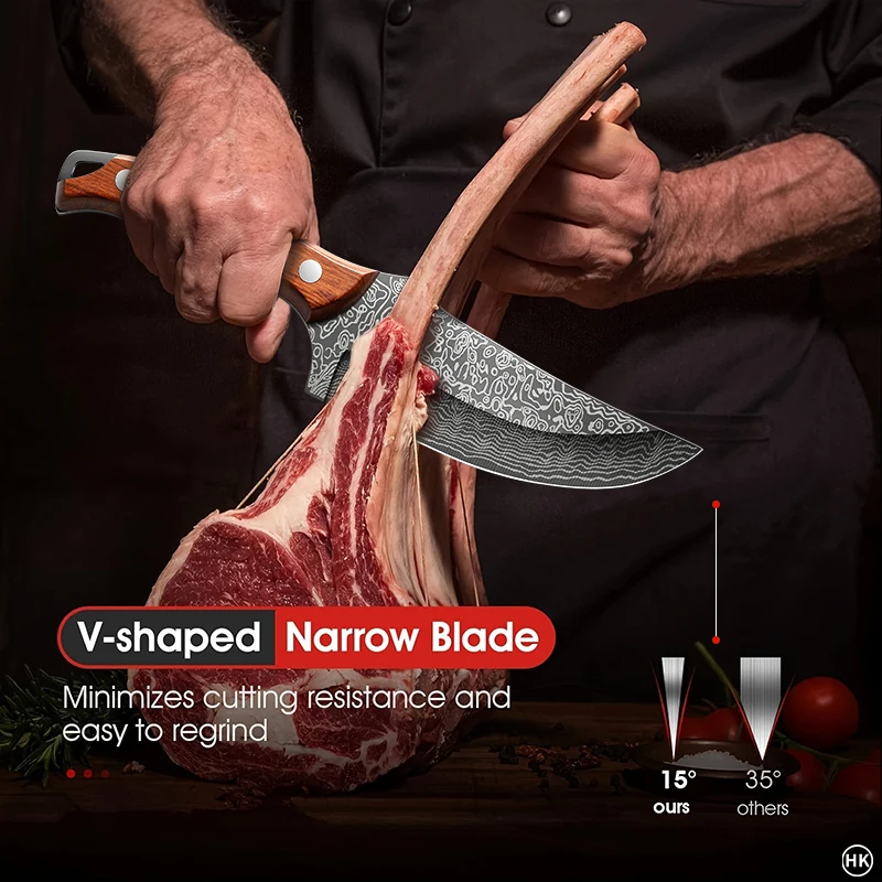1pc Damascus oceľový štiepok mäso, ostrý nôž na vyplatenie, nôž na ovocný nôž vrecka