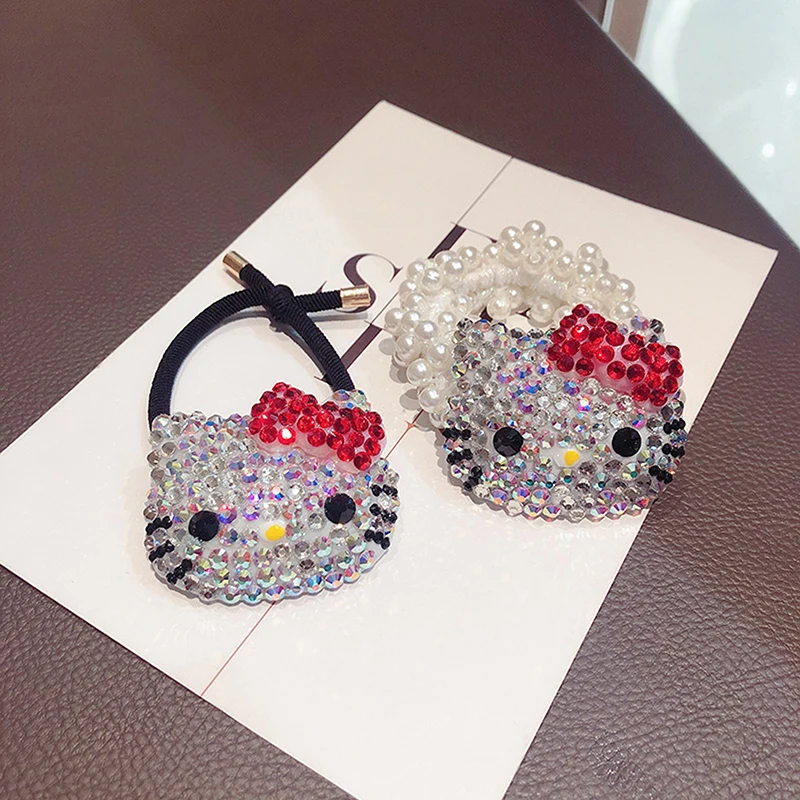 1PC Darčeky pre dievčatá Sanrio Anime Anime Rinestone Clip Clip Cute Hello Kitty Cartoon Y2K vynikajúce sladké a chladné zlomené vlasy lano