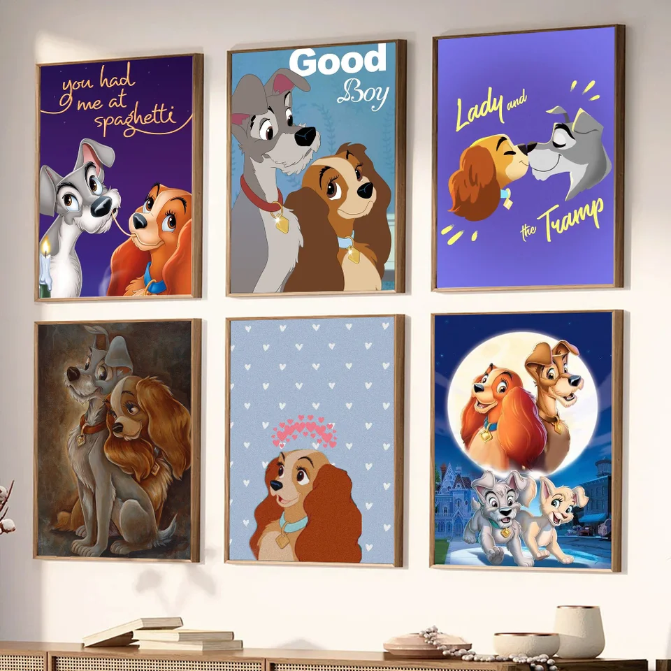 1PC Disney Lady a Tramp Plaght Stickers Art Wall nástenné maľby dekorácie herná izba dekorácie darčeky kawaii maľba maľby