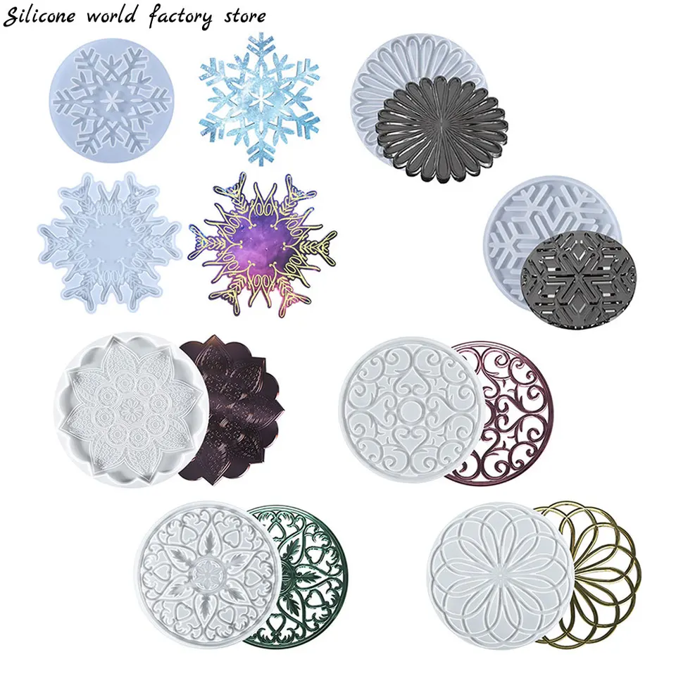 1pc DIY okrúhle epoxidová živicia pleseň dutina von Coaster mandala kvetinový podnos kvetí pohár rohož silikónovej formy domácich majstrov