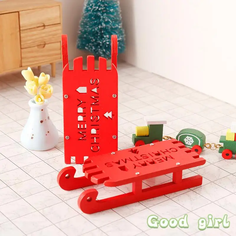 1pc Dollhouse Miniatúrny drevený sane Model sánok Ornament Vianoce vintage živá scéna Tree zavesenie dekorácie Vianoce darček prívesok