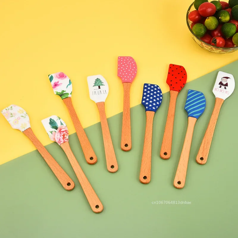 1PC Drevená rukoväť tortu Silikónová špachtľba Nonovne krémové maslo DIY pečenie škrabka kuchynské cesto mixér Čokoládové pečivo