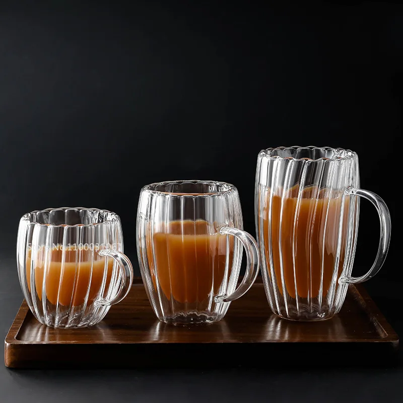 1pc dvojvrstvový priehľadný tepelne odolný v oblasti tepla, sklenená káva šálka s rukoväťou zahustená okuliare cappuccino latte hrnčekový šálka číra šálka