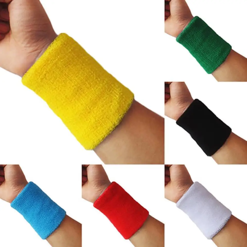 1PC Farebné bavlnené športové Terry Terry Handrs Sweat Sands Tennis Squash Badminton Gym Basketball Brace Wrist Protector SweatBand Protector