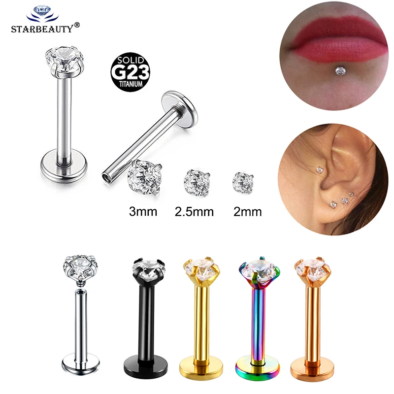 1pc G23 eloxizovaný titánový helix plochý chrbát Tragus Interne Triple Triple Hrog Set Eloxized Piercing Chruping Churring Studs