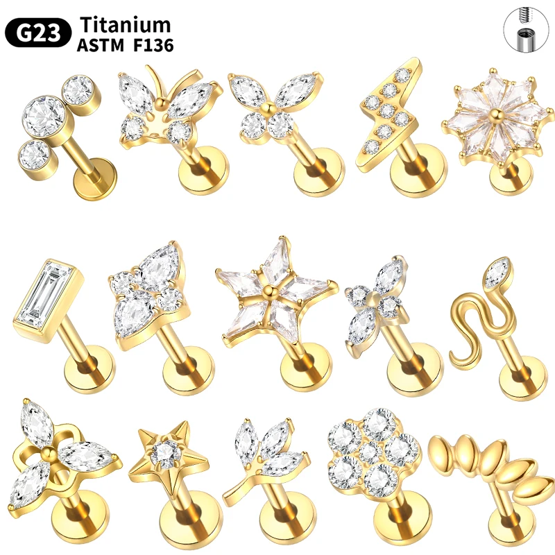 1PC G23 Titanium Ear Tragus chrupavka Helix Daith Piercing Stud Stuch pre ženy Vnútorné vlákno labret Piercing Lip Ring 16G
