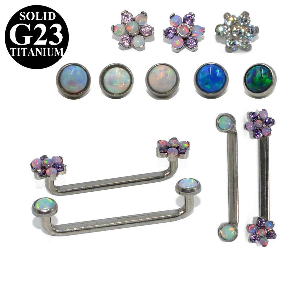 1pc G23 Titán a opálový kvetový klenot povrch Interne Barbell Piercing 14G Micro Dermal Conchor Piercinngjewelry