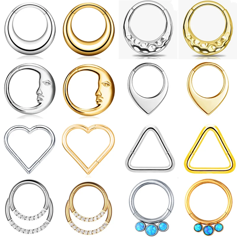 1pc G23 titánový nosový prsteň septum Piercing Body Jewelry 16g Moon Hinged Segment Clicker Lip Helix chrupavku srdiečko Daith náušnice