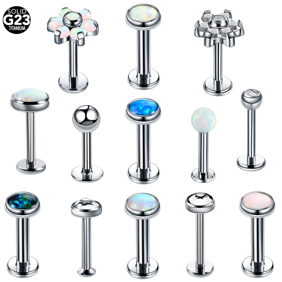 1pc G23 Titánový vnútorný vlákno labret helix tragus opály Orelha chrupavka Piercings Gem Lip Monore Stud Piercings Body šperky