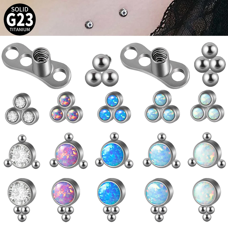 1pc g23tidinium povrchové piercingy Fire Opal Dermal Anchor Sunflower Top Malé guľôčky s zirkónom mikro pokožka potápač Piercing šperky