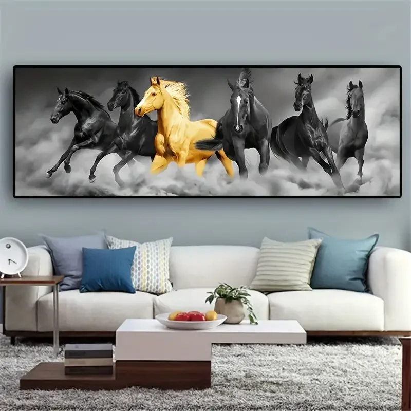 1PC Golden Six bežecké koní maľba Canvas Perfektné pre milovníkov zvierat Ohromujúce nástenné umenie pre domáci dekor bez rámu