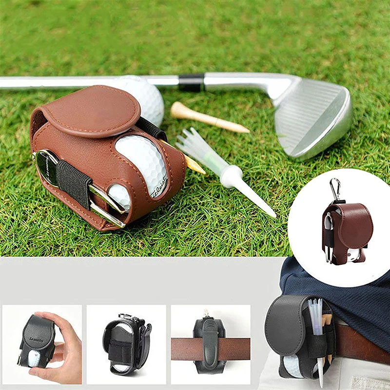 1PC Golf Ball Bag Mini vrecká kožená golfová loptička Storage Tašky kovové gombíky držiak 2 loptičky Golf Storage príslušenstvo