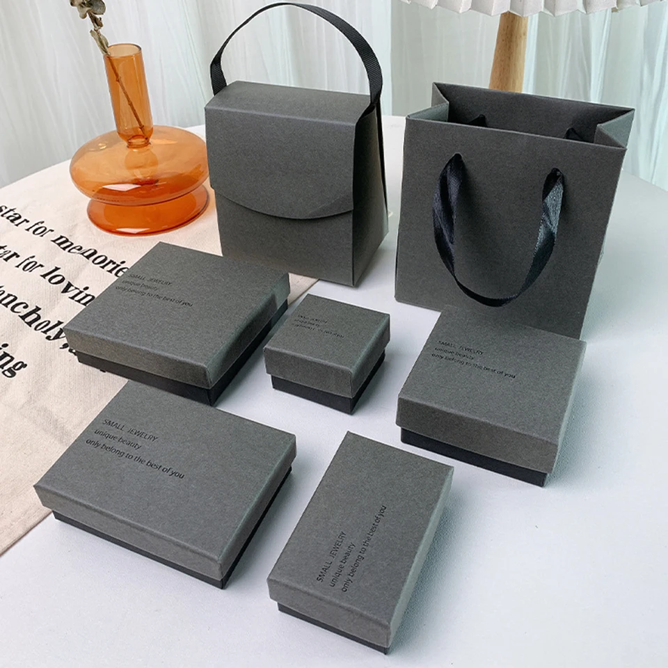 1PC Grey Čierny papier Šperky na šperky náramok Náramok náhrdelníka Prsteň Záväzok prívesok Handmde Svadobné darčekové balenie krabičky šperky Accessori