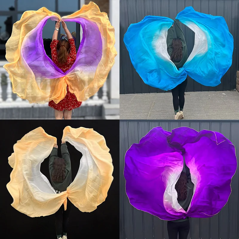 1pc Half Round 100%hodvábne závojy Skutočné hodvábne brušné tanečný závoj brušné príslušenstvo ručné šatky šály šály tanečnice Performance Performance