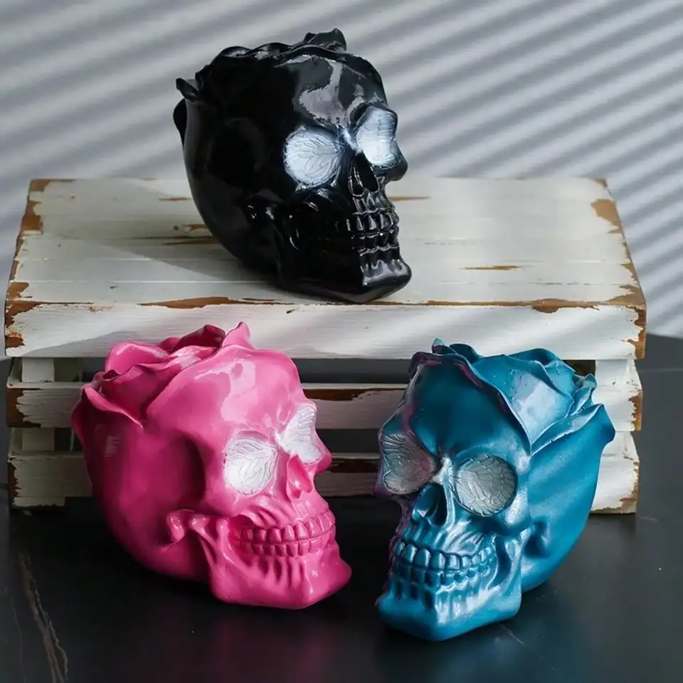 1PC Halloween 3D ružová lebka make -up kefy Skladovacie stolné stoly držiak pero Ornament Ornament Ornament