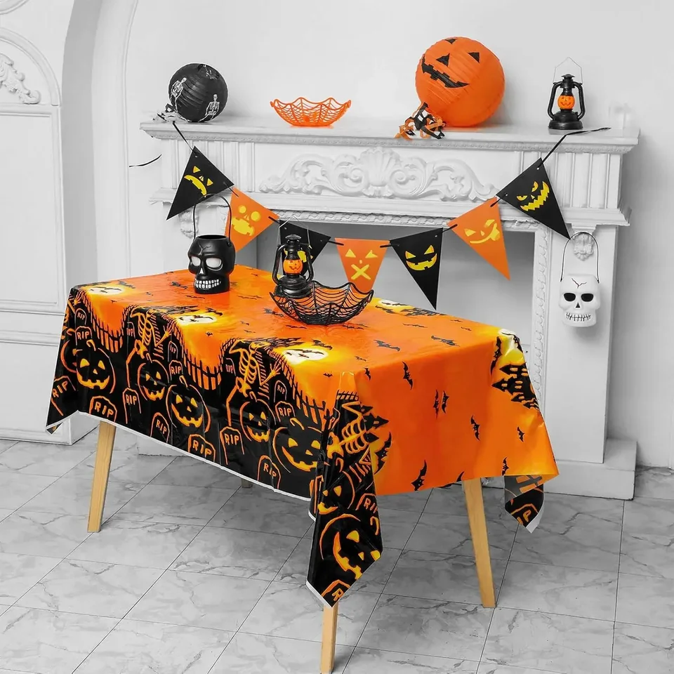 1PC Halloween obrusový jednorazový kryt stolov, tekvicové plastové tkaniny pre Halloween Party Decoration Supplies