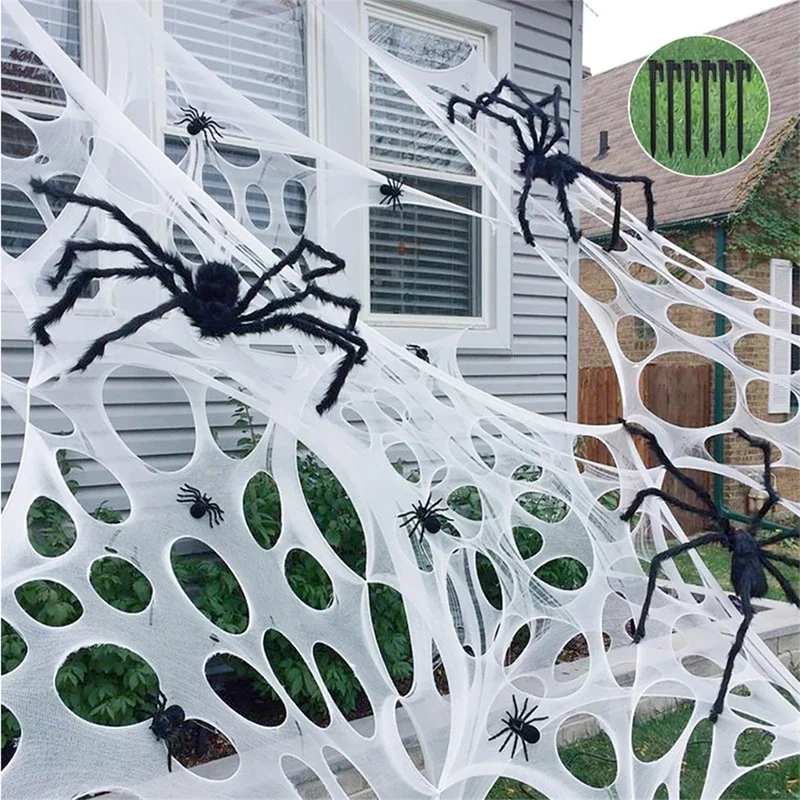 1PC Halloween Spider Web Web Artificial Giant Super Stretch pavučiny s falošnými pavúkami Haunted House Scary Party Scene Dekorácie
