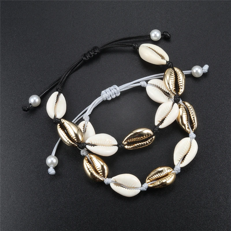 1PC Hot Cowrie Shell náramok pre ženy Anklet Prírodná škrupina nastaviteľná lana ručne vyrábaná náramky