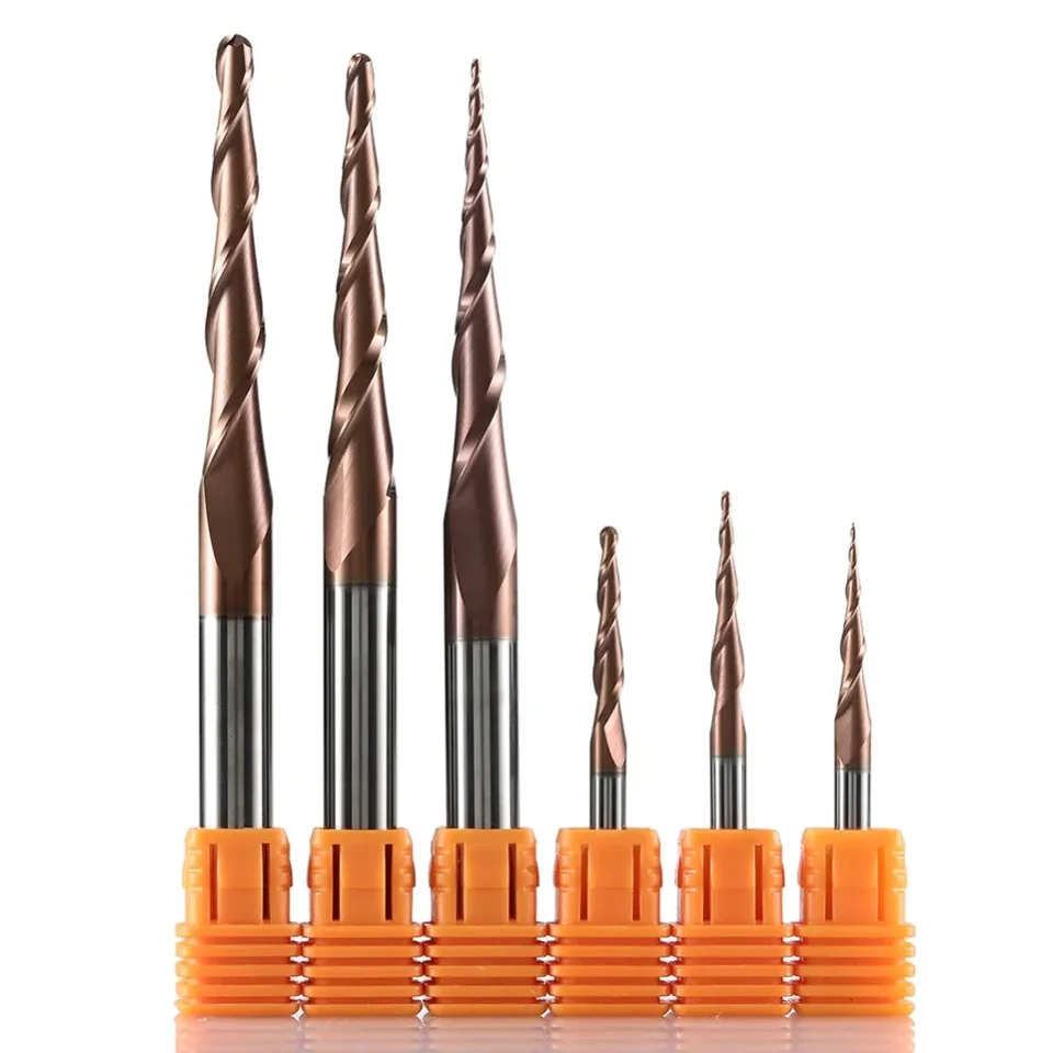 1PC HRC62 Pevné karbidové guľôčkové nosné zužujúce sa koncové mlyny rezbárske gravírovanie Router BITS KURBO