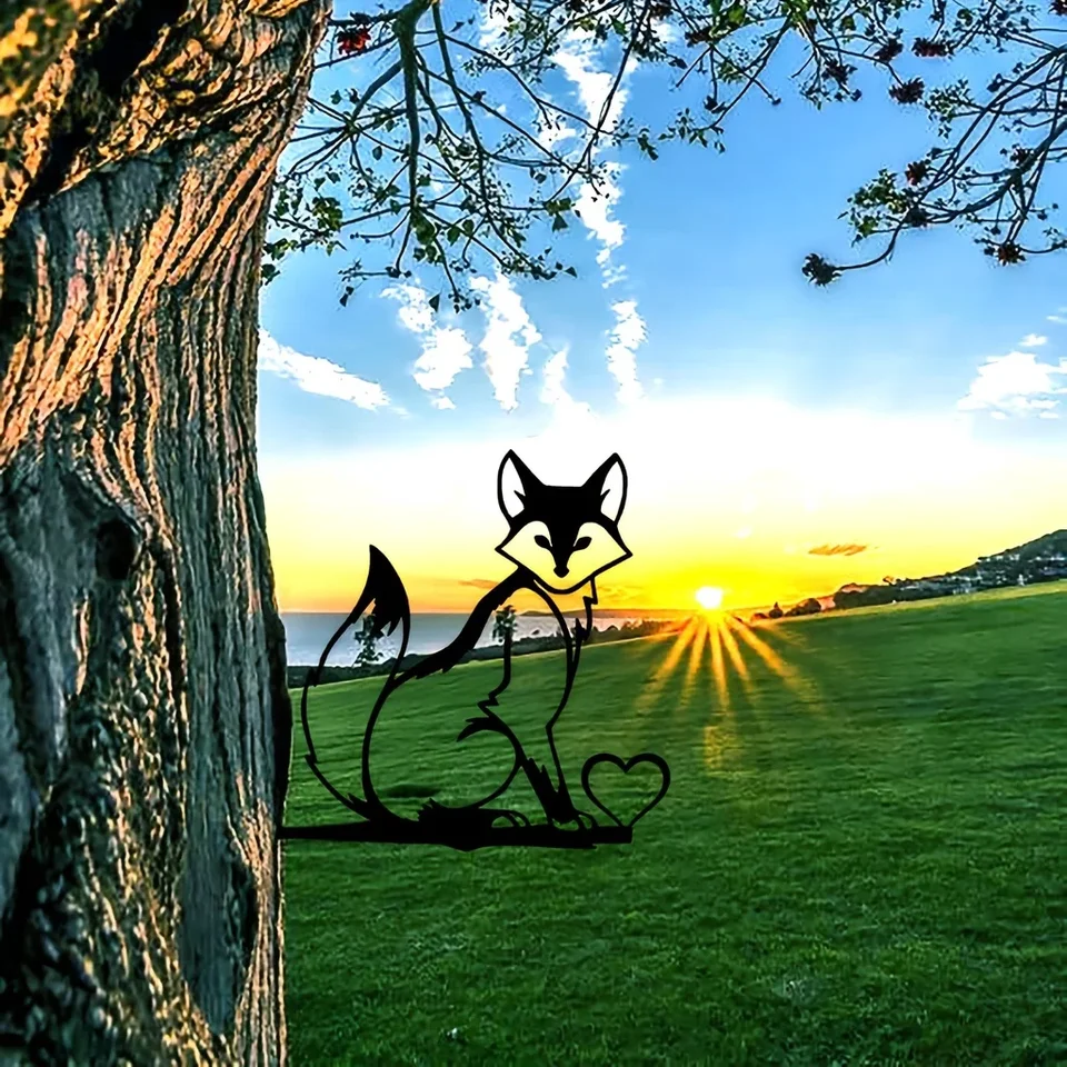 1PC Iron Silhouette Little Fox Trunk Plot Ozdob Záhrada Garden Artwork Wall Art Domov Ozdobia pre záhradnú párty dekorácie