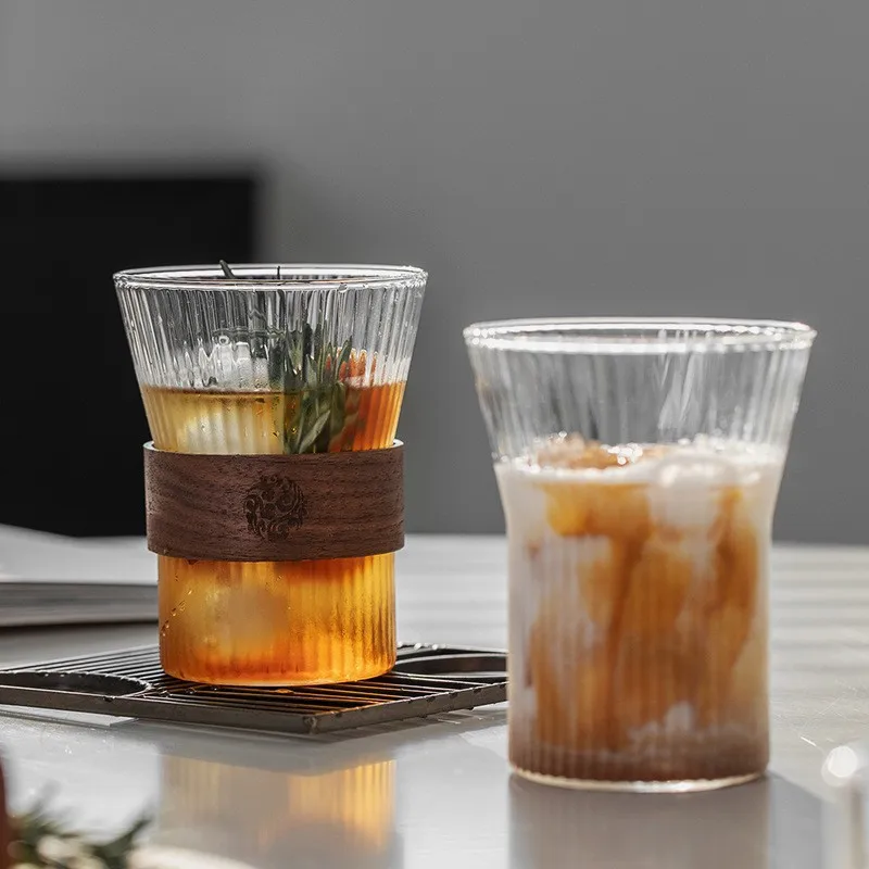 1PC japonský štýl sklenený kávový hrnček orechový šálka rukávy sklenené poháre poháre okuliare kávovky