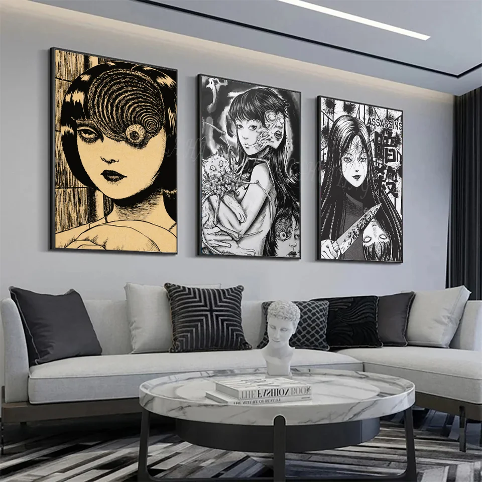 1PC Junji Ito Horror Comics Plagát HD Plagáty domáca izba Bar Cafe Decor Art Wall Maľba Obrázok