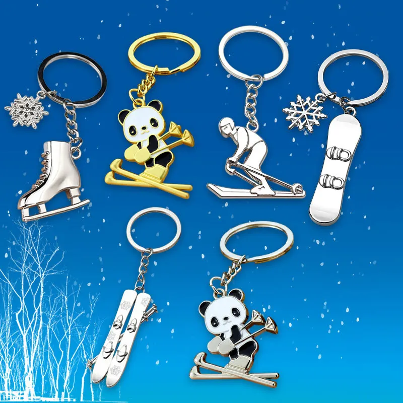 1pc karikatúra lyžovanie panda pár kľúče pre ženy mužov ľadové korčule tašky Keychain doplnky Športové hry Souvesirs Darček