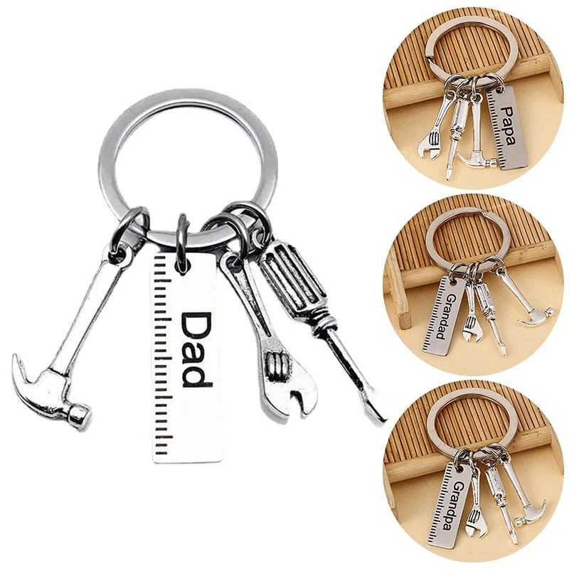 1PC Keychain Key Ring Mini pravítko kladiva Kúpeľ skrutkovač Dad's Tool Set Prívesky Dad Dad Key Chain Doplnky Darček Deň otcov