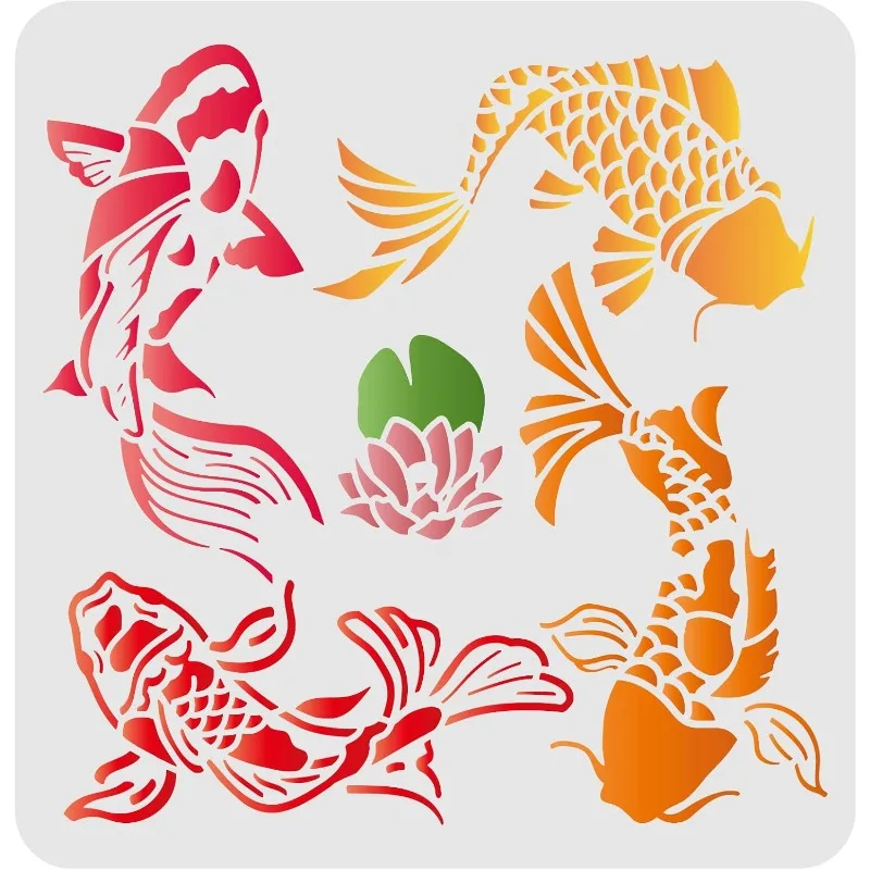 1pc koi lotos diy šablóny nástenné maľovanie šablón 11.8x11.11.8inch carp rýb kreslenie šablón opakovane použiteľný Mylar DIY Art Craft Painting