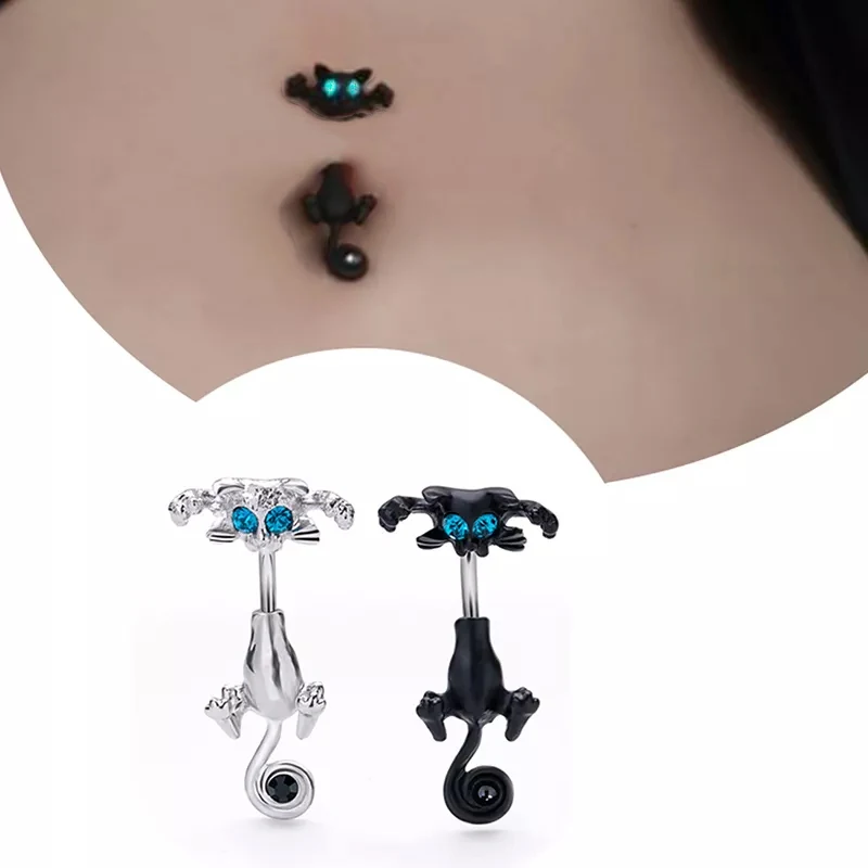 1PC Kreativita brucho Brucho prsteň Piercing prsteň 316l Chirurgická oceľ Piercing Cartoon Cat pre ženy Dievčatá