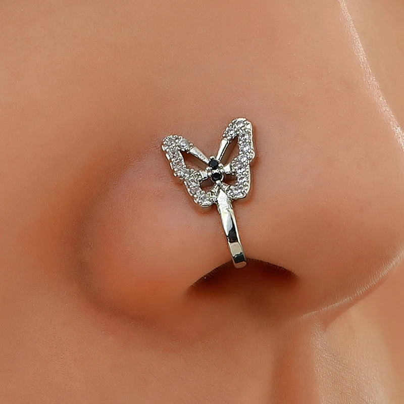 1pc kryštálový motýľ falošný nosový prsteň, ktorý nie je prepichnutý klip na nose prsteň indický štýl nosná manžeta falošné piercing šperky