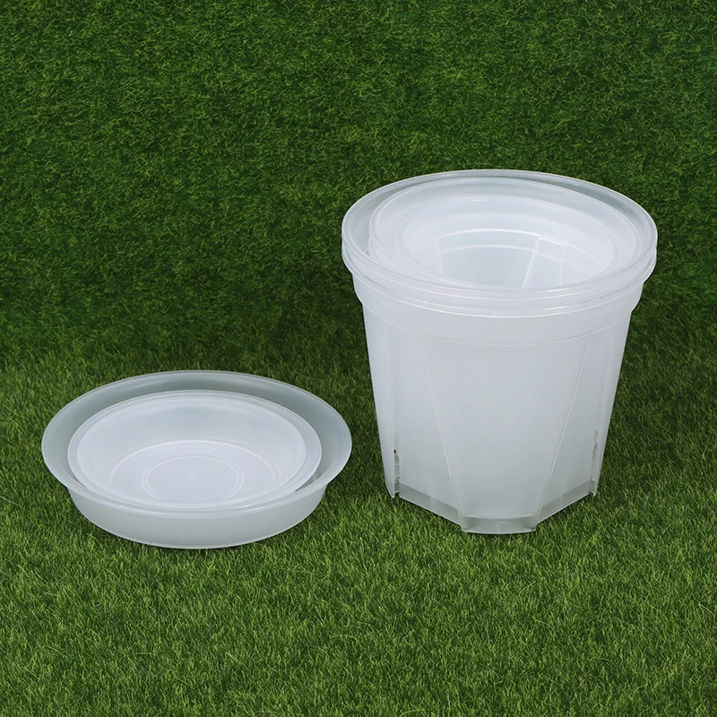1pc kvetináč čistých kvetinových kvetináčov s podnosom 10 cm/12cm/14cm pp priehľadný kvetinový hrniec orchideový hrniec s otvormi pre domácu kanceláriu