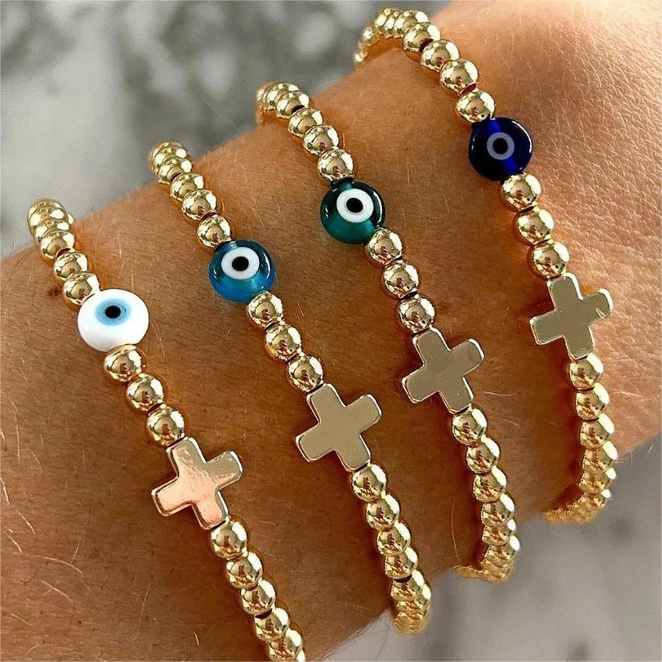 1pc liečivý hematit kamenný kríž módne šperky 18k zlato naplnené korálkové náramky Zlá náramok očí pre ženy trendy