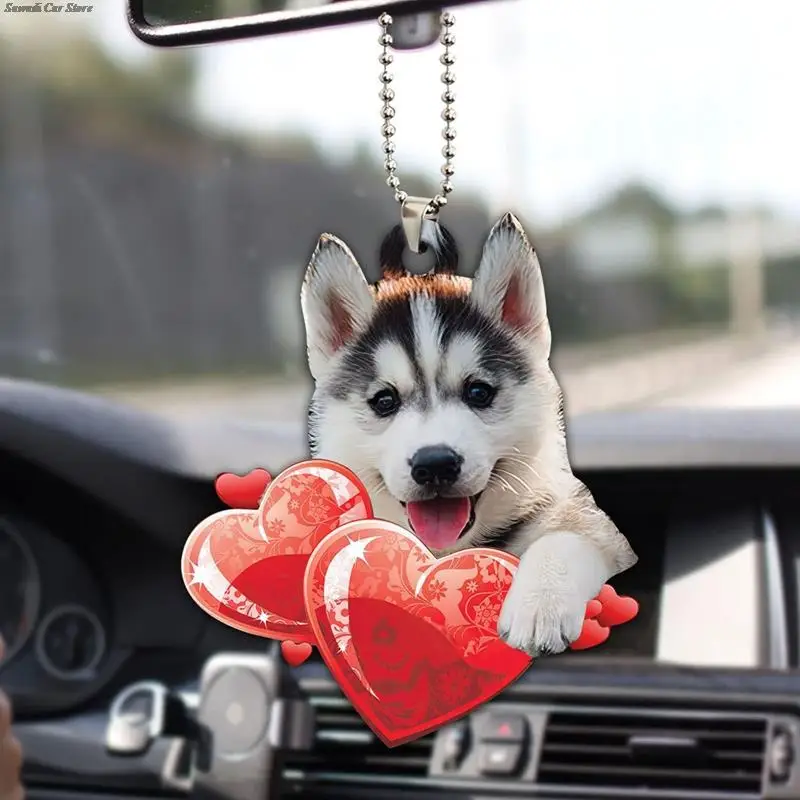 1PC Lovely Husky Hanging Ornament Cute Dog Acryl Acryl Key Key Chain Animal Prívesok