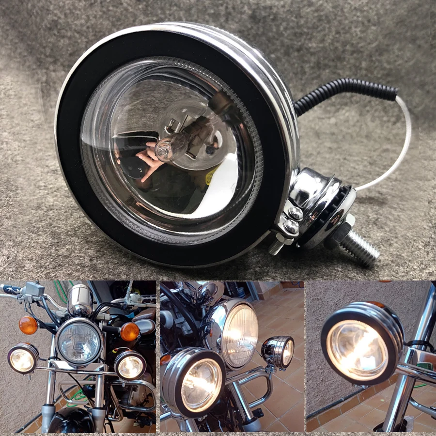 1PC Metal Chrome Universal Motocykel Fog Light Front Honisk Spot Auxiliary Lamp pre Honda Shadow Yamaha V-Stars Kawasaki