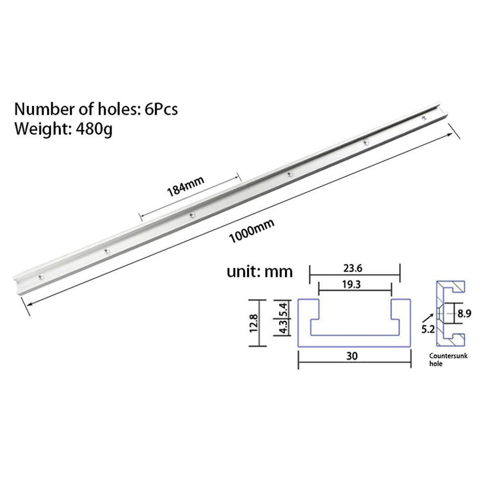 1PC Mijter Track Stop En 1000 mm 6 dier T-Track slot Mijter hliník voor houtbewerking Tool DIY manipulovanie