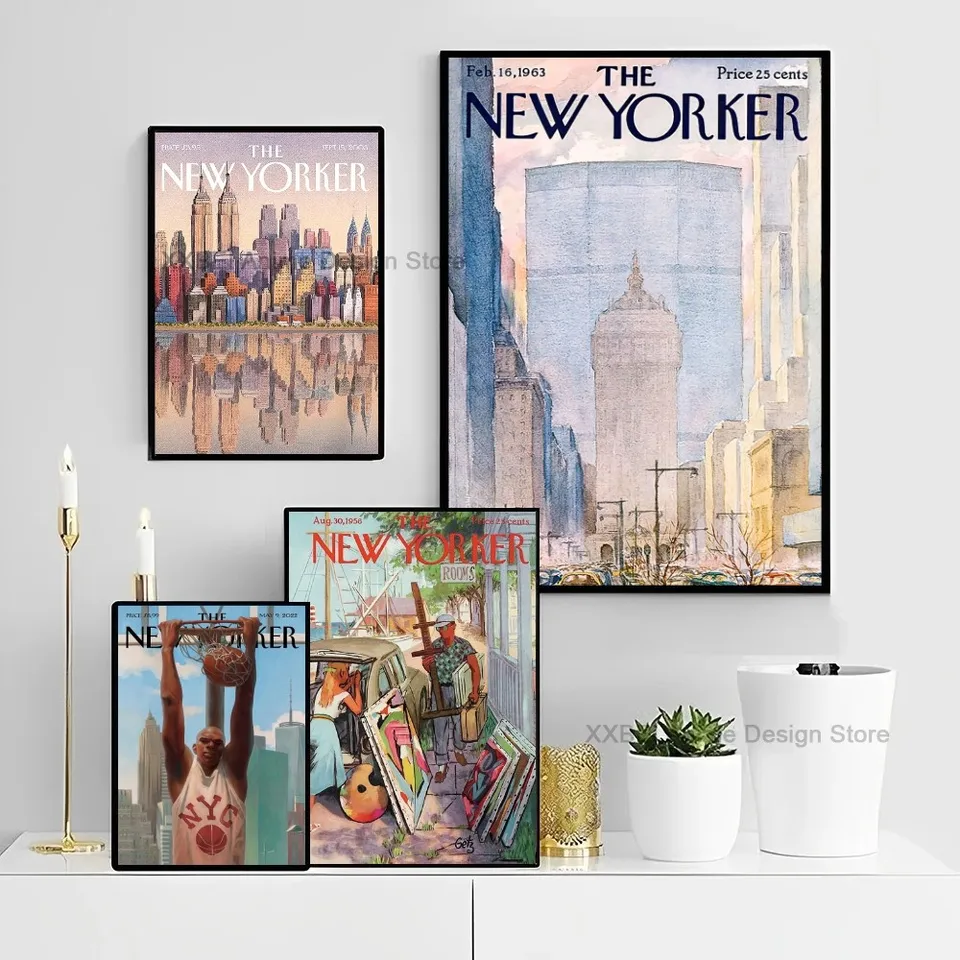 1PC Moderná interiérová stena dekorácia závesný maľba The New Yorker Magazine Cover Cover Plager Spálka Spálňa obývacia izba kaviareň nástenná maľba
