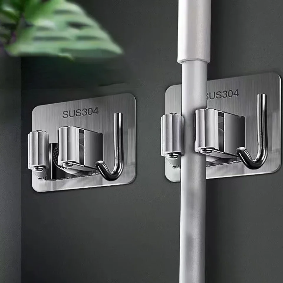1pc mop háčik perforácie bezplatné kúpeľňové skladovacie zariadenie lepkavá mopová spona závesný závesný závesný mop